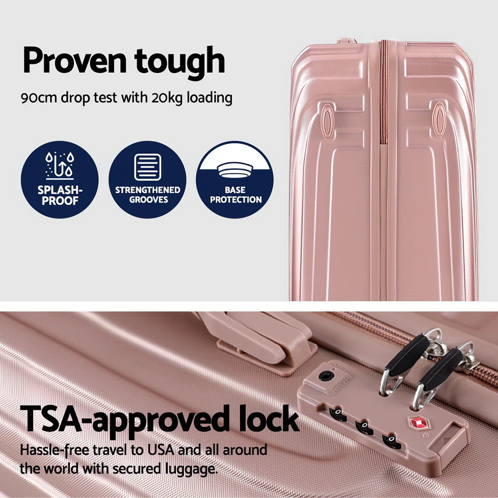 Wanderlite 3 Set Luggage 20-24-28 Inch Suitcase with TSA Lock Carry On Hard Shell Travel Luggage Organiser Case Pink - Image 4