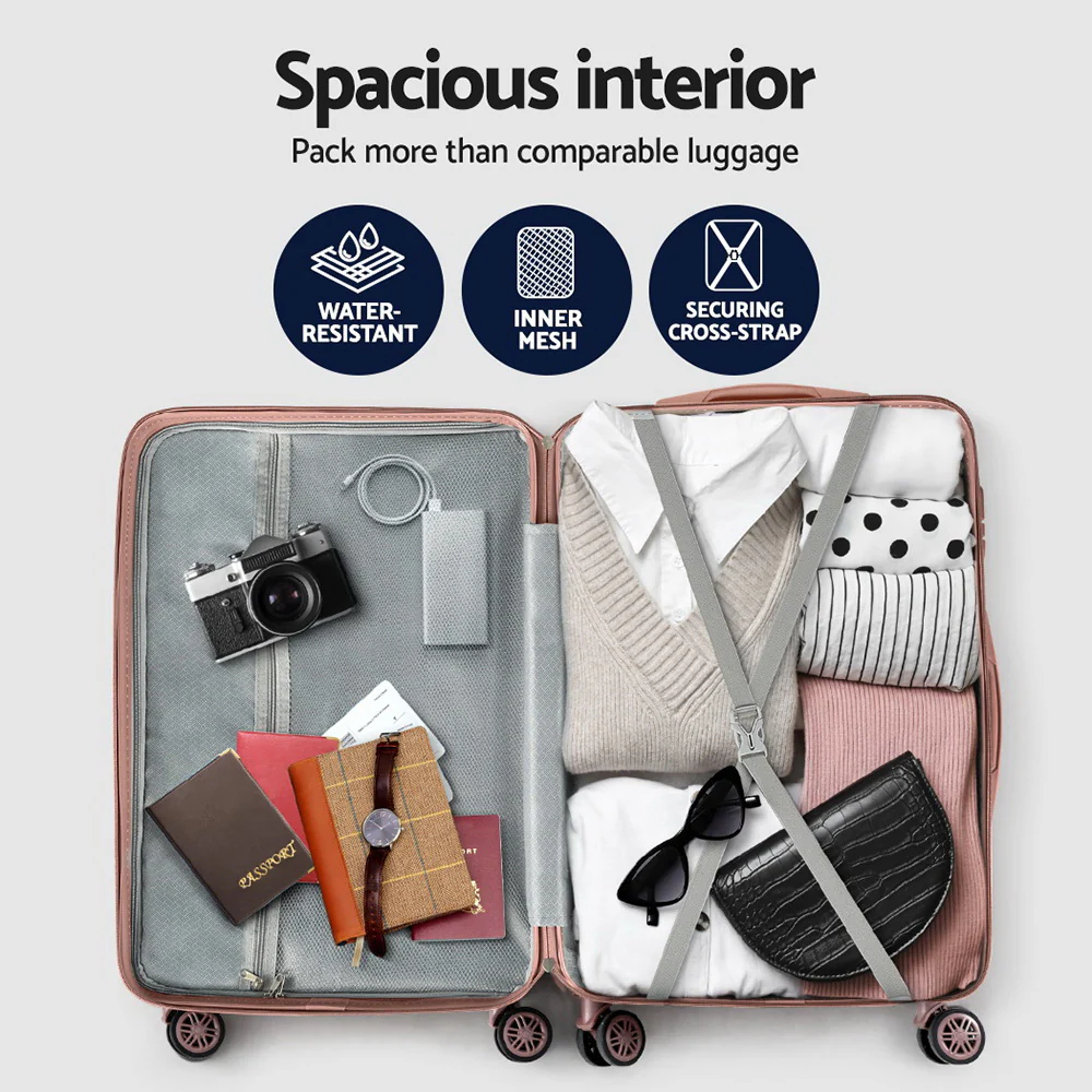 Wanderlite 3 Set Luggage 20-24-28 Inch Suitcase with TSA Lock Carry On Hard Shell Travel Luggage Organiser Case Pink - Image 6