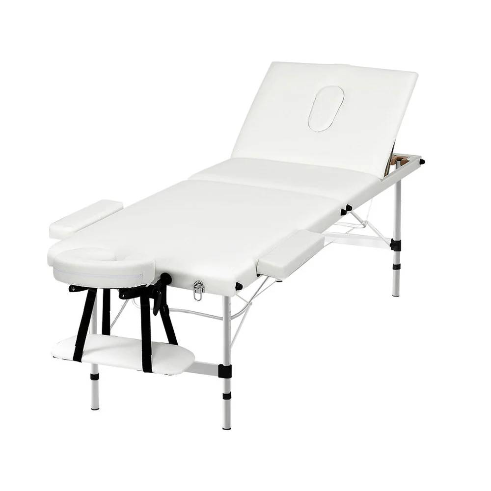 Zenses Massage Table 65cm Portable 3 Fold Aluminium Beauty Bed White - Image 7